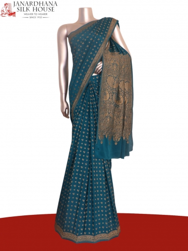 Pure Handloom Zari Butta Banarasi Crepe Silk Saree